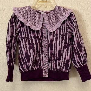 Kate Quinn Ruffle Collar Purple Multi Patterned Woven Organic Cotton Jacket 8Y